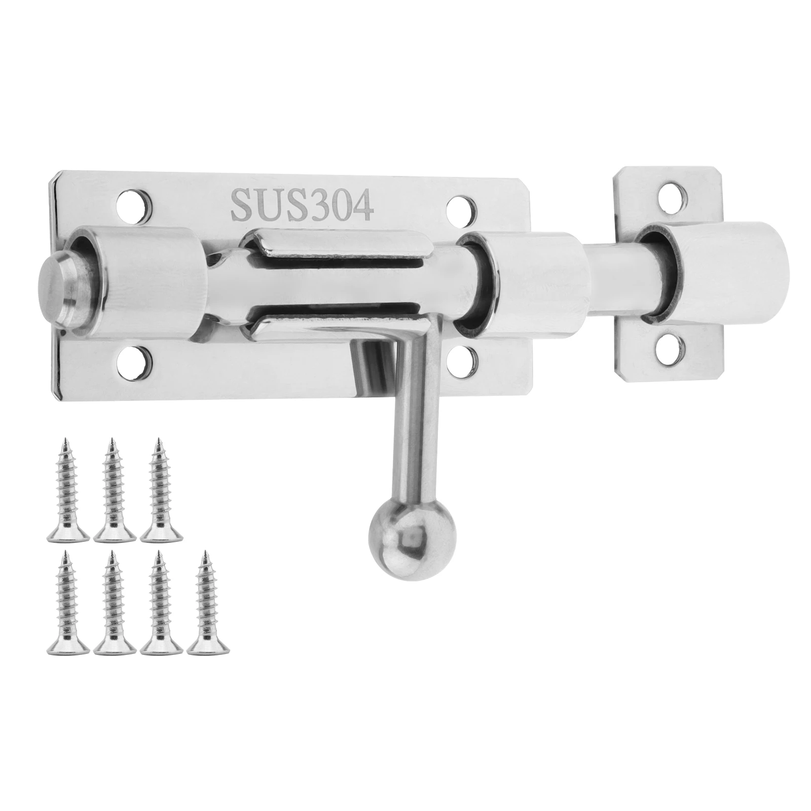 

4 inch Thickened 10mm Stainless Steel Barrel Bolt Door Latch for Doors with 8mm Padlock Hole, Sliver Heavy Duty Slide Door Lock