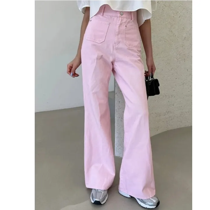 

Summer New High Waist Flared Jeans Double Pocket Two Button Denim Pants Women's Premium Fashion Spring Autumn High Waist Butt...