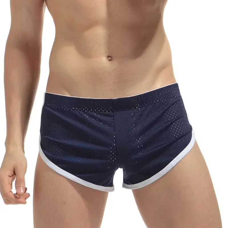 Erkek örgü yan bölünmüş vücut geliştirme egzersiz spor koşu şort erkekler Sporstwear yumuşak rahat nefes külot pijama