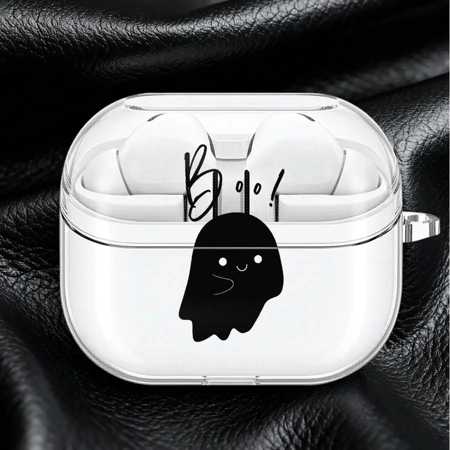 Case For Samsung Galaxy Buds 3Pro 3 FE Live 4 Pro 2Pro 4Pro 2 Clear Earphone Cases Cover With Hook Cartoon Ghost