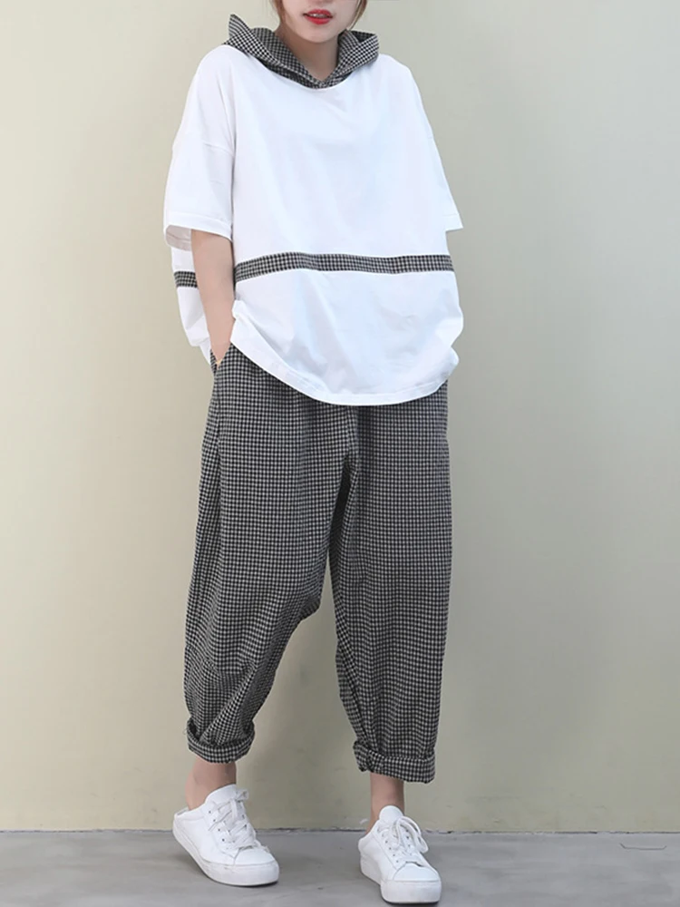 Max LuLu 2022 Summer Fashion Tracksuits Ladies Hooded Tops And Plaid Harem Pants Womens Vintage Two Piece Sets Casual Streetwear