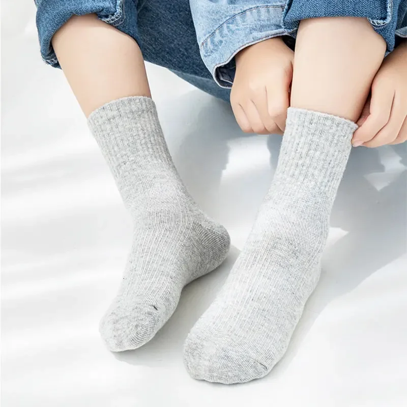 5 Pairs Pure Cotton Children Boy Socks Black White Grey Solid Color Unisex Breathable Sports School Socks Baby Girl Calf Socks