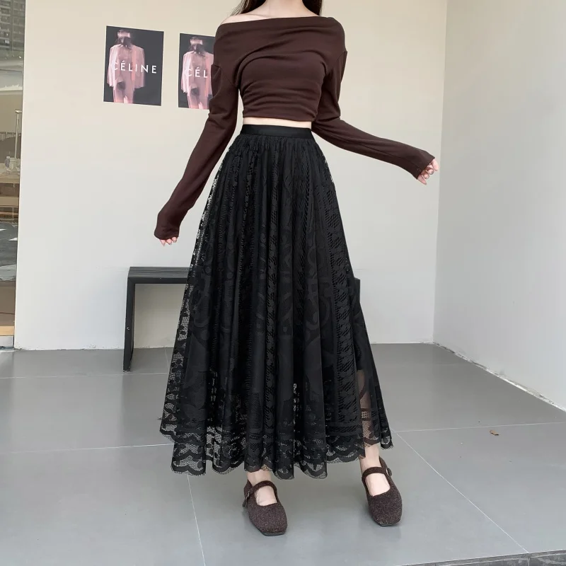 

Korean Skirt Women Lace A Line Autumn Winter New Layered High Waist Fashionable Casual Daily Versatile Skirt