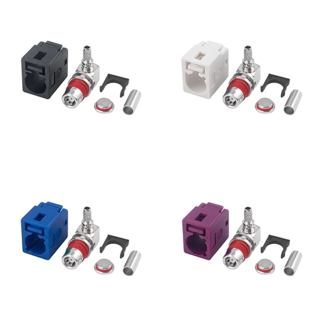 1PC Fakra Female Jack Connector A/B/C/D/F/I/M/Z Type Short Version RA 90-Degree Waterproof  Crimp for RG58 RG142 Cable Black NEW