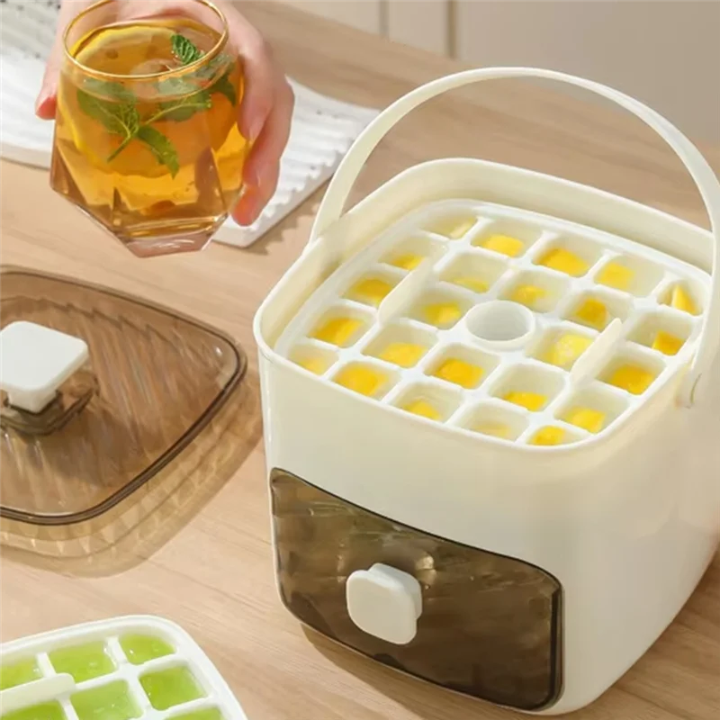 

A69E2-Layer Ice Block Tray With Press Mold, Ice Storage Box For Fridge, Ideal For Drinks & Food Storage