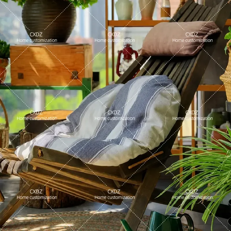 Nordic Solid Wood Folding Outdoor Recliner Balcony Leisure Chair Beach Chair for Sitting and Lying Down Living Room Home