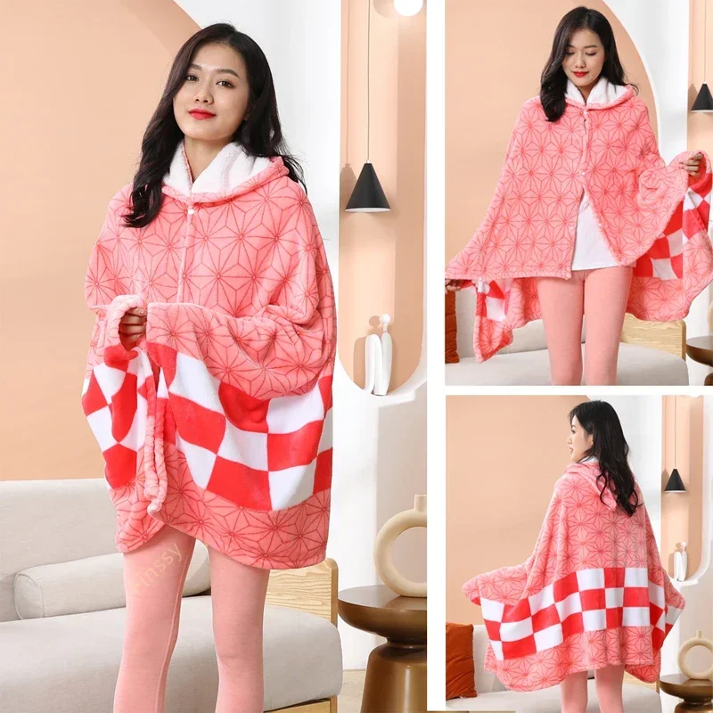 7 Styles Adult Bathrobe Anime Demon Slayer Nezuko Cosplay Costume Winter Flannel Warm Shawl Specifications 100cm*160cm