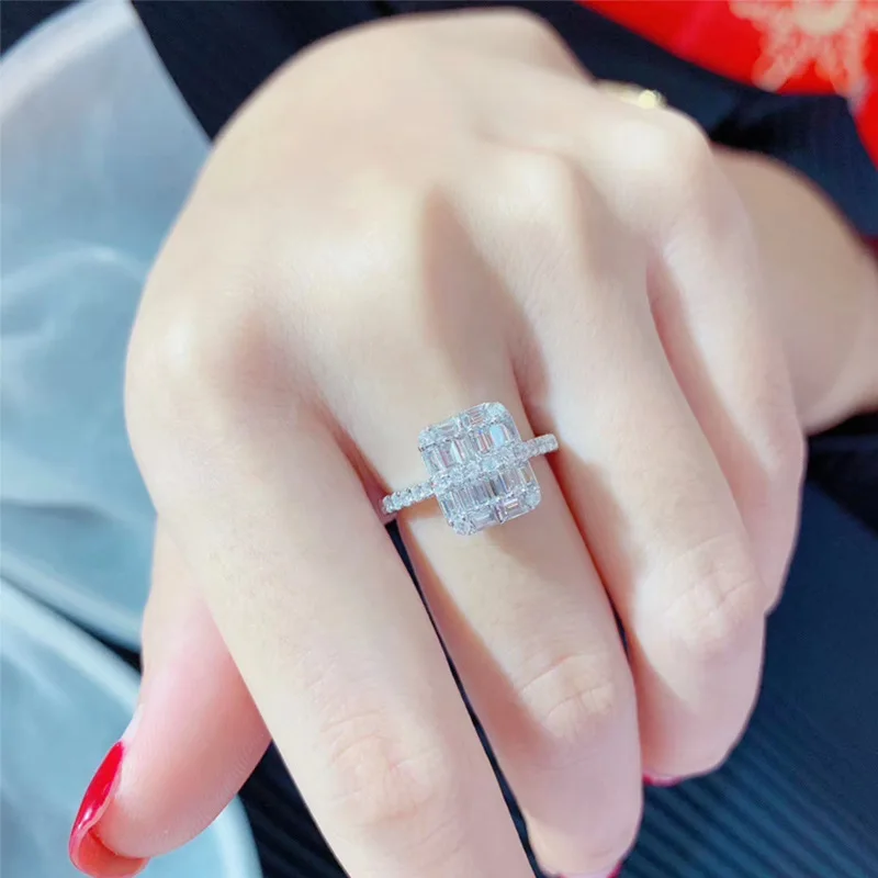

Fashionable 925 Silver Square Full Diamond Ring Women's Valentine's Day Geometric Gift Jewelry Wholesale Dropshipping