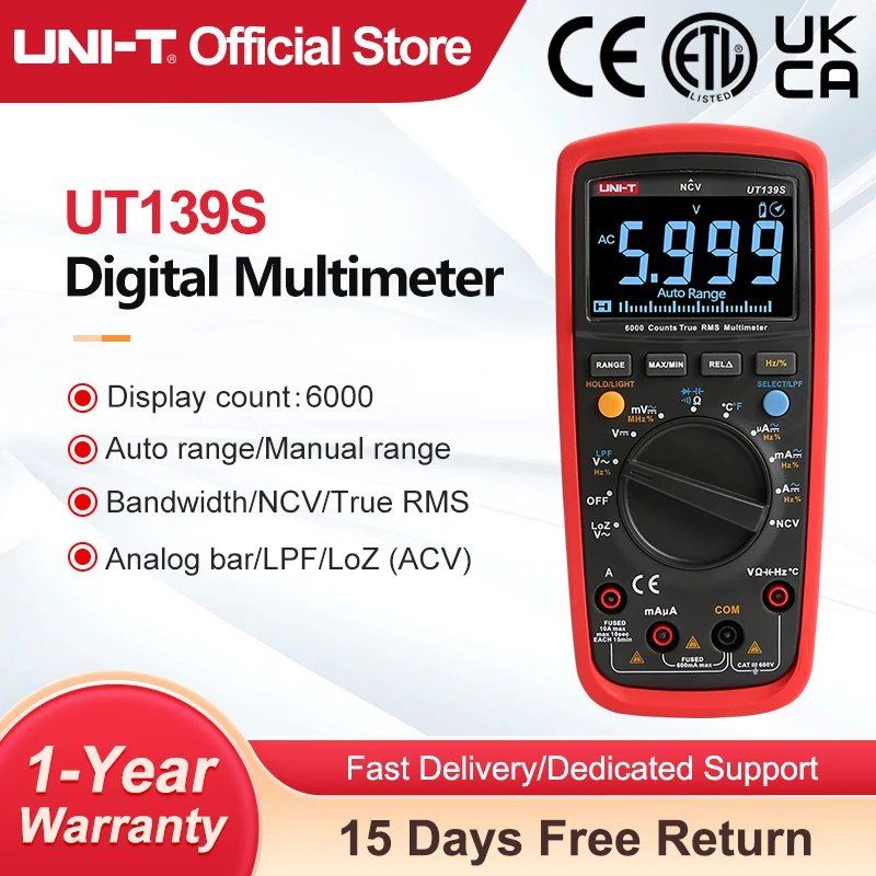 UNI-T UT139S Professional Digital Multimeters 6000 Counts AC DC Voltmeter Ammeter NCV Automatic Multi Meter Analog Bar