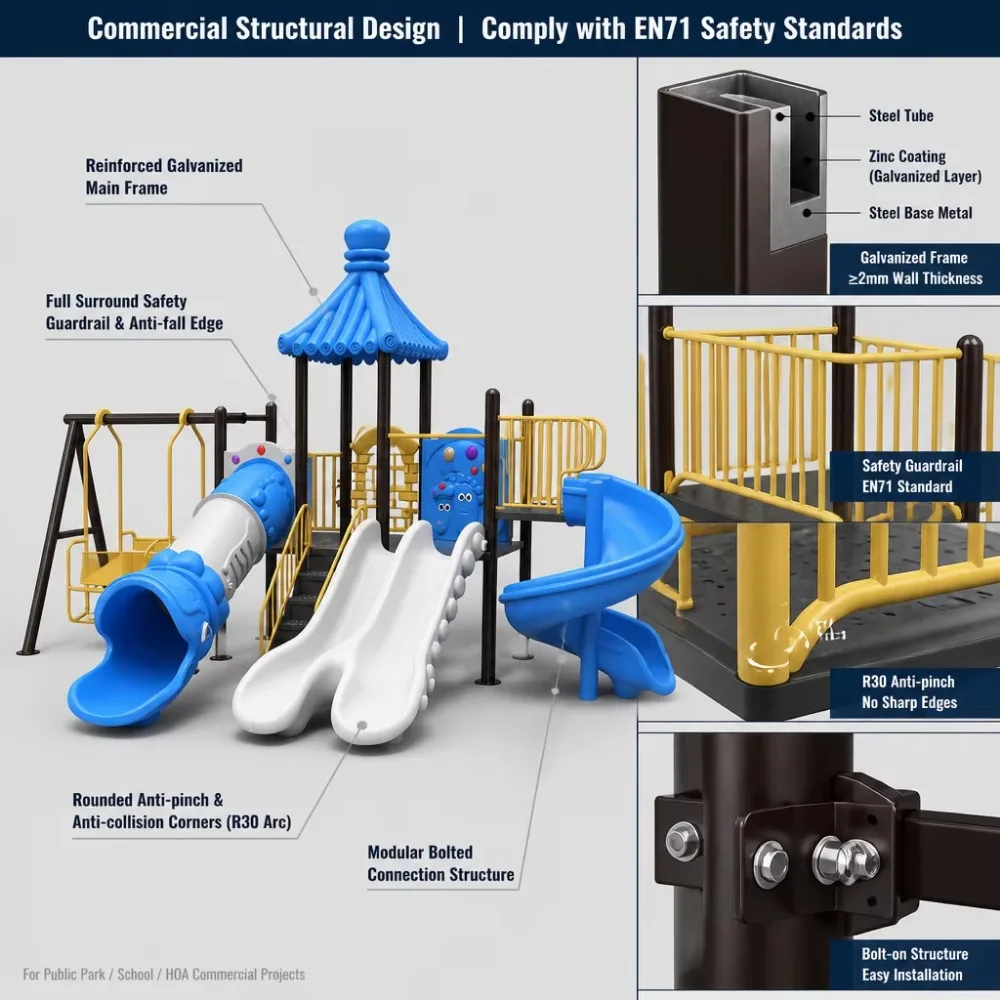 High Quality Commercial Outdoor Playground Equipment Double Spiral Tube Slide Loop Crawl Net Stairs Handrails Kids Steel OEM