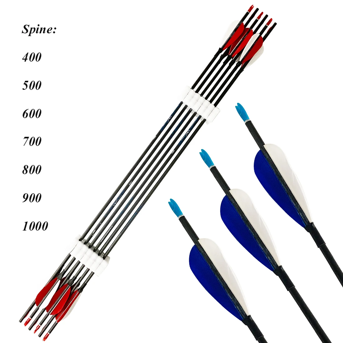 12PCS Archery Carbon Arrows Spine 800 ID4.2MM 80GR Tips and 3inch Turkey Feather for Shooting Hunting Bow