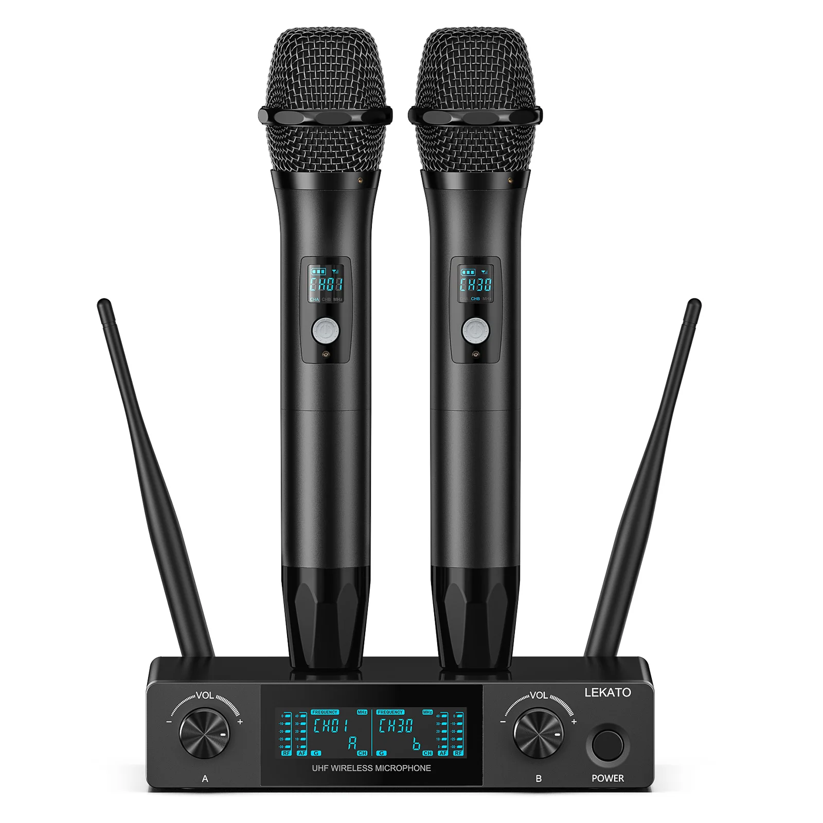 LEKATO Professional Microphone UHF Microphone Set for Karaoke Plug Play Metal Dual Wireless Microphone System 200ft Range