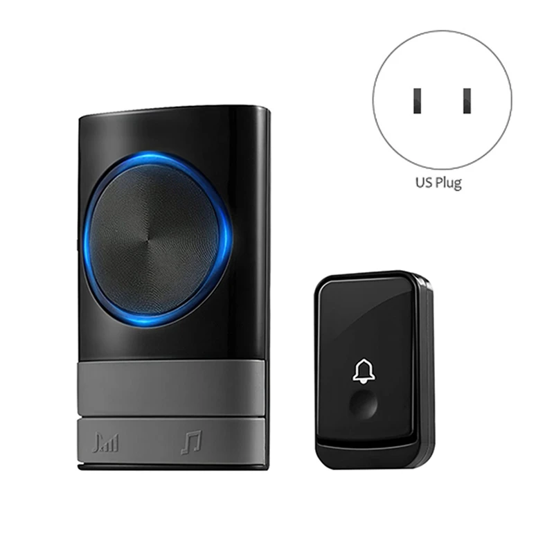 Wireless Doorbell Waterproof Doorbell Kit 200 Meter Range With 45 Selectable Melodies, 4 Volume Level For Office US Plug