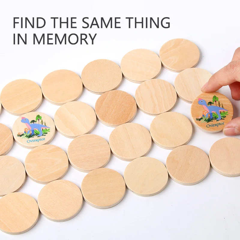 Montessori brinquedos educativos de madeira para crianças, Puzzle Game, Cartoon Dinosaur Pattern, Memory Chess, Thinking Training, Find The Same