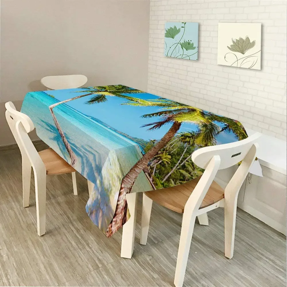 Decorative Rectangle By Ho Me Lili Table Cloths Palm Trees On Tropical Island Beach Cloud Blue Sea For Dining Bbq Picnic