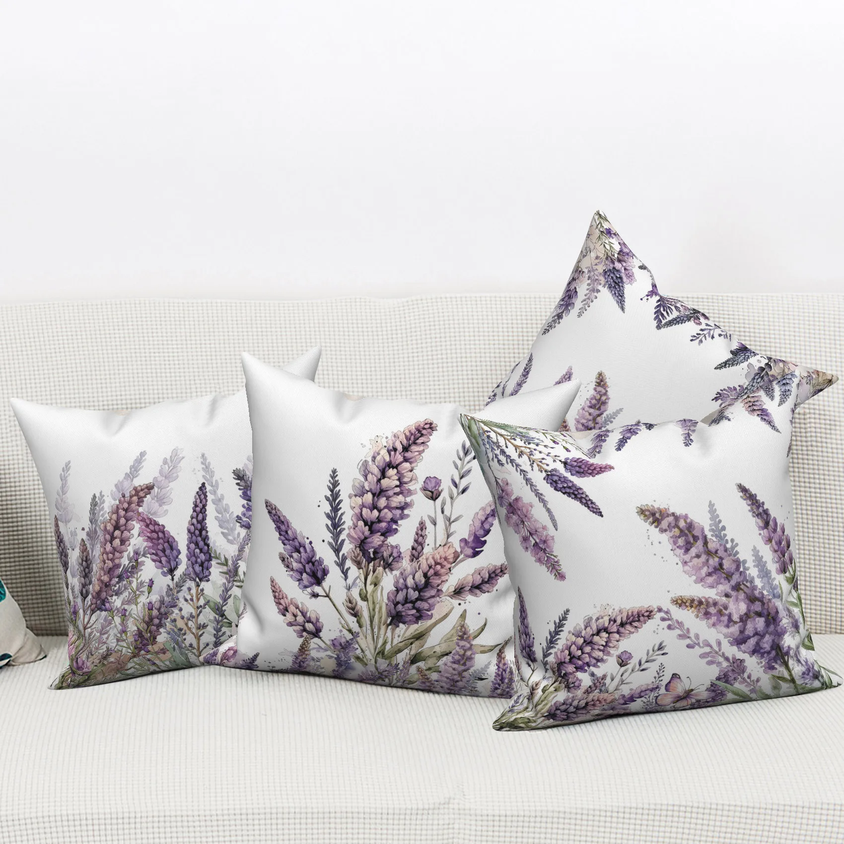 Purple Lavender Flowers Pillowcases Floral Illustration Art Painting Pillow Case Decorative Throw Pillow Cover for Home Sofa