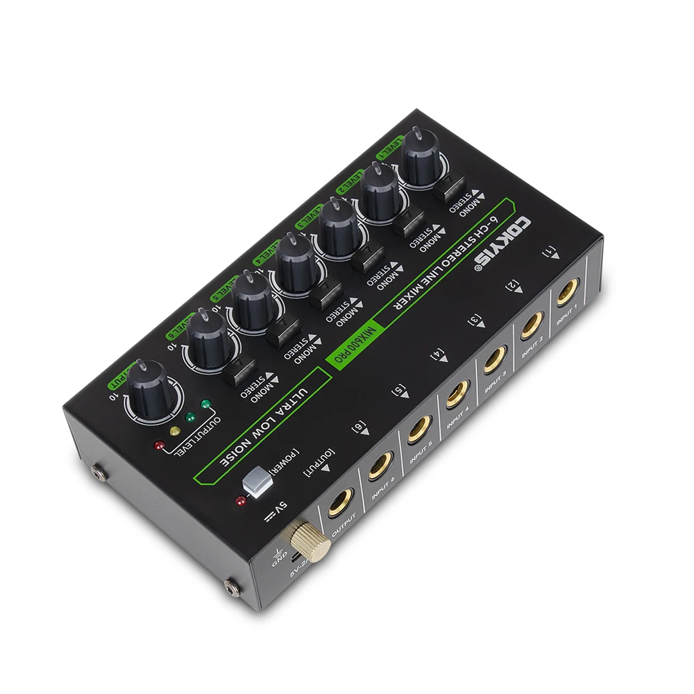 MIX600-PRO Mixer di linea stereo a 6 canali a rumore ultra basso con illuminazione RGB Audio ad alta fedeltà per studio e uso professionale