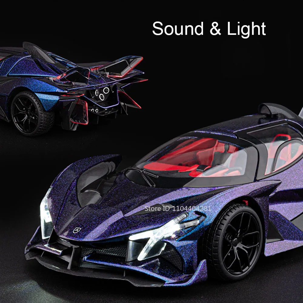 1:18 Apollo EVO 918 Martini Alloy Supercar Model Diecast Toy with Sound Light Pull Back Doors Opened Miniature Cars Friends Gift