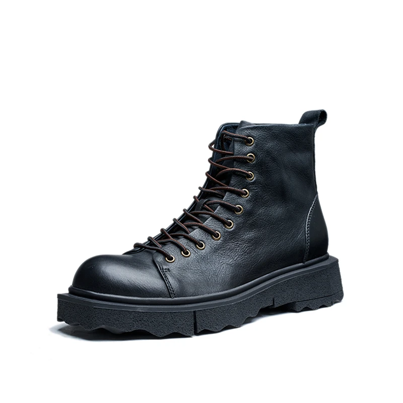 Thick Heel Ankle Boots Men\'s Leather High-top British Retro Outdoor Work Shoes All-match Winter