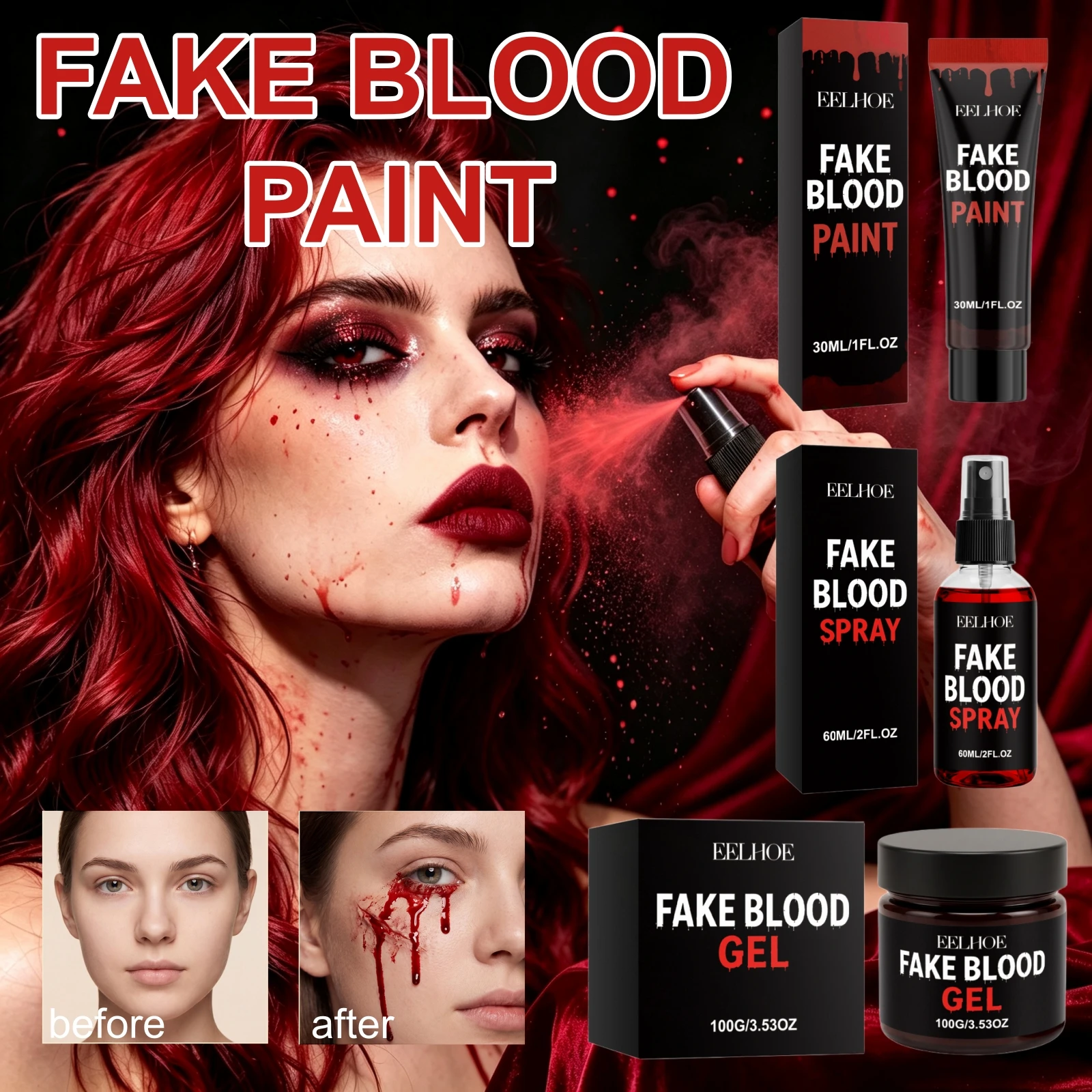 Cosplay Prop Paint - ハロウィン特殊効果ブラッドスプレー/ジェル/ペイント 30ml/60ml/100g スプラッターエフェクト 簡単洗浄 コスプレ ホラー
