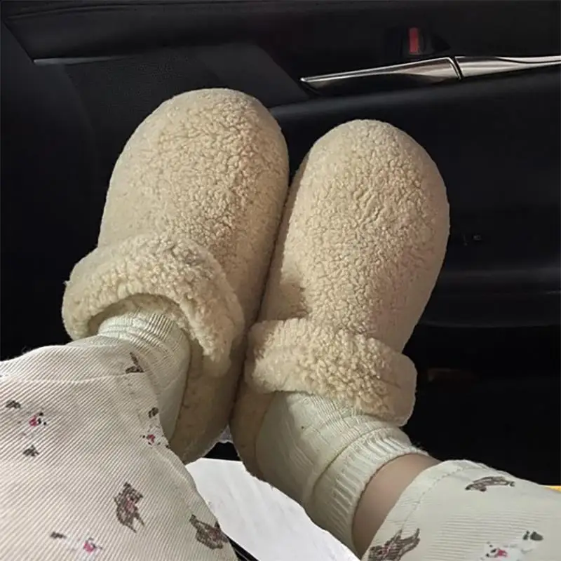 Loafers Cover Toe House Slippers Platform Women's Winter Shoes Slides Pantofle Fur Flip Flops Soft 2025 Plush Concise Cover Toe image 2