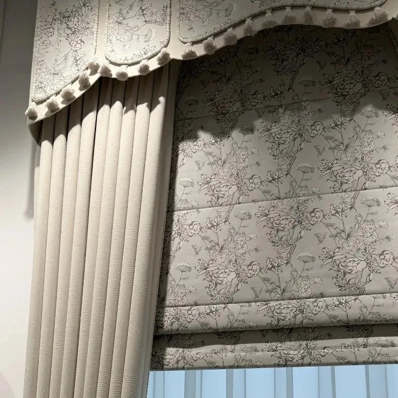 Simple Cream Beige Pink Splicing Warm Retro Curtains for Living Room Bedroom Custom Made Luxury Window Drapes Chenille Fabric
