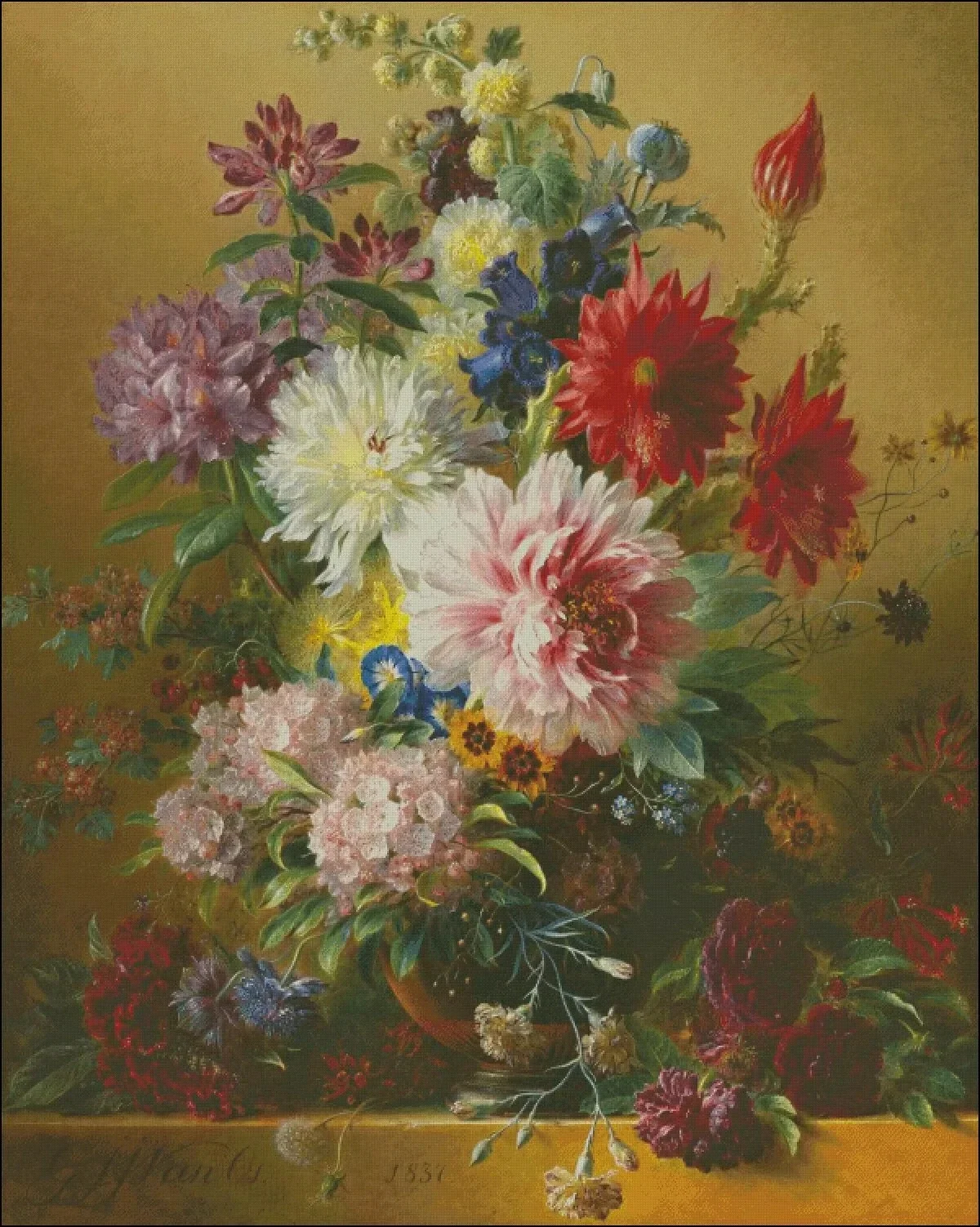 [ZZ5441-Oil painting a hundred flowers bloom] Stamped Cross Stitch Kit 14CT 16CT Pre Printed Canvas Cotton Thread DIY Embroidery