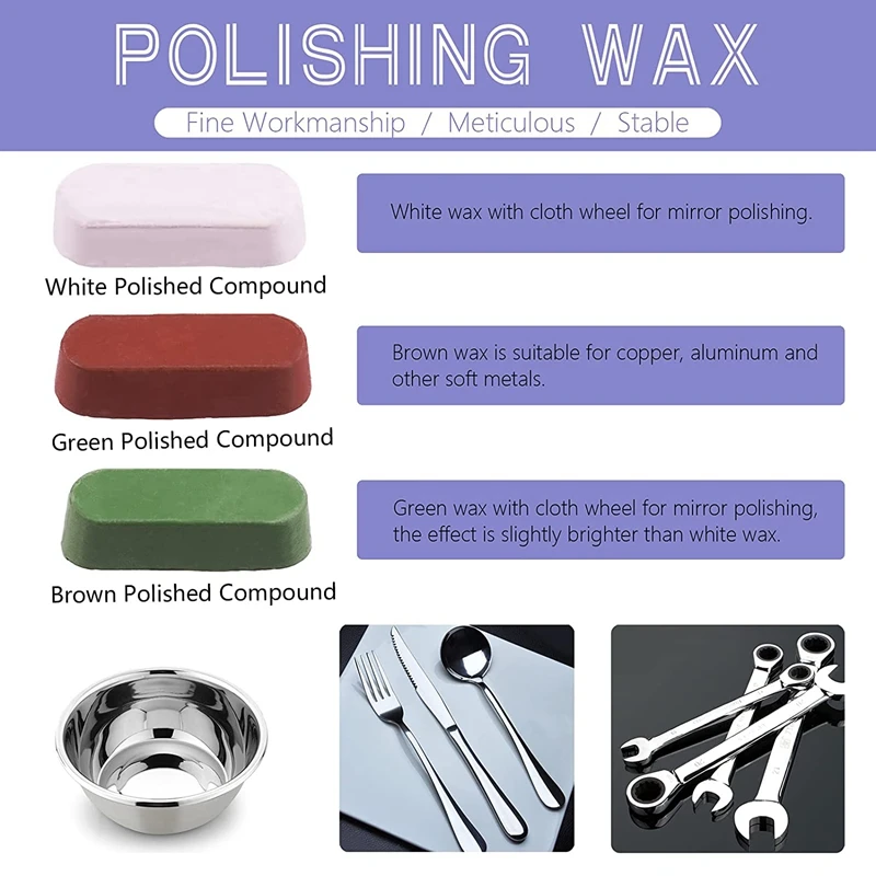 Ruedas de pulido de 8 piezas y 4 pulgadas, almohadilla de ruedas de mezclilla con 3 compuestos de pulido de piezas y vástago de taladro de 1/4 pulgadas para amoladora de banco, novedad