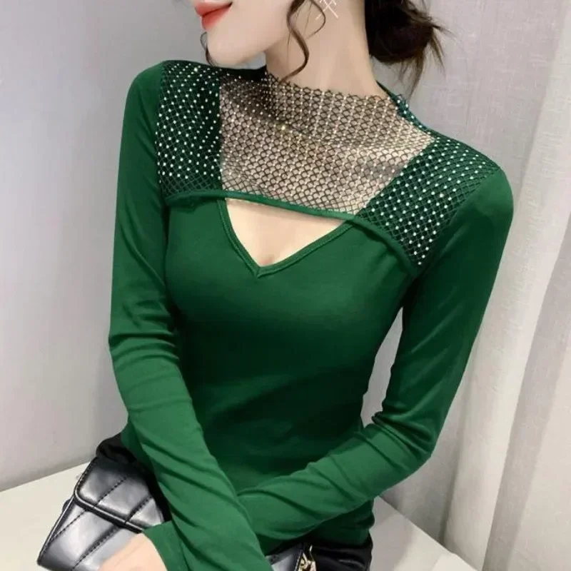 

Fashion Women's Long Sleeve T-shirt Slim Mesh Top Female Emo Youthful Clothes 90s Vintage Trending Clothing 2025 Korean Y2k Sale