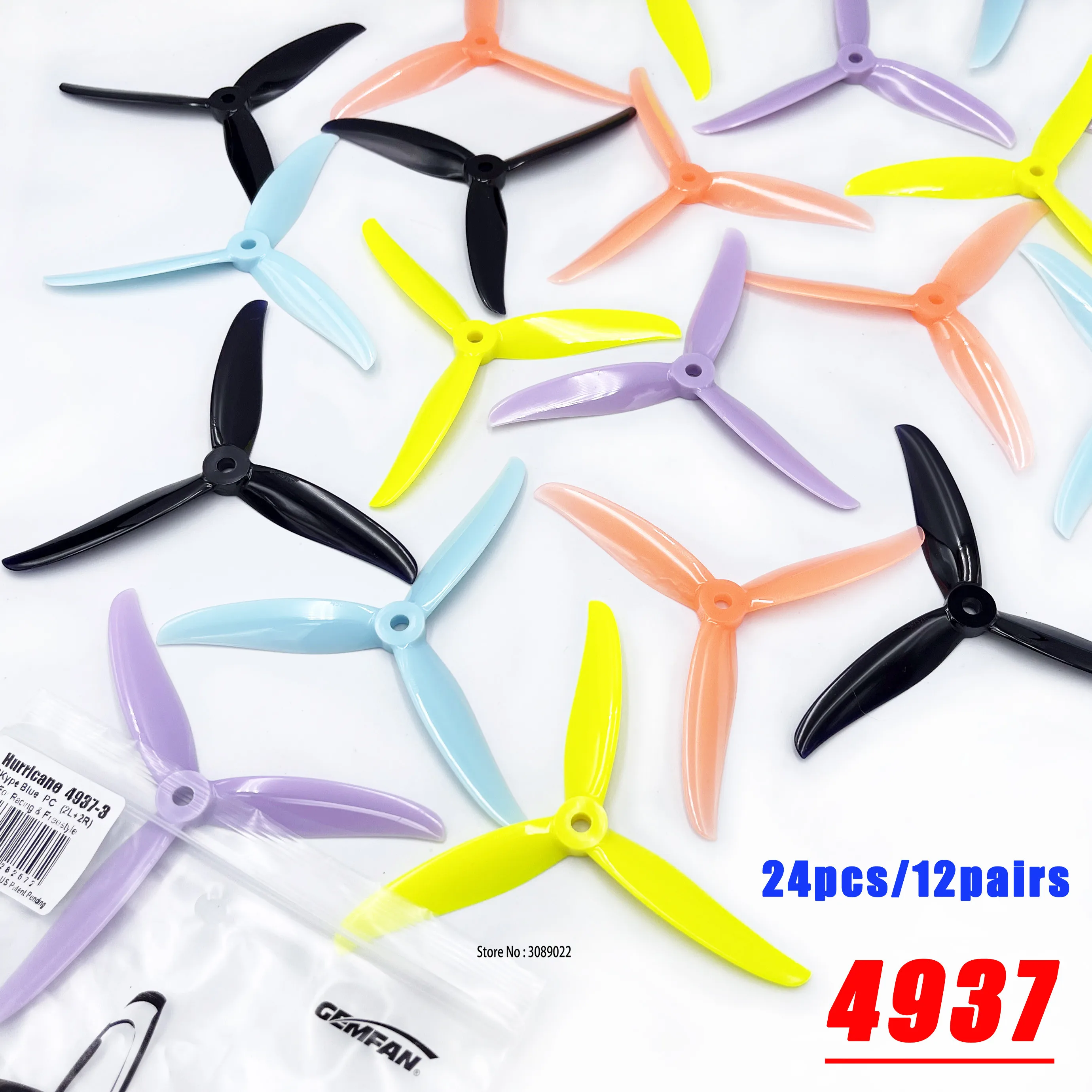 24pcs/12pairs Gemfan Hurricane 4937 5inch 3 Blade/ Tri-Blade Propeller Props FPV Brushless Motor For FPV Racing Freestyle Drone