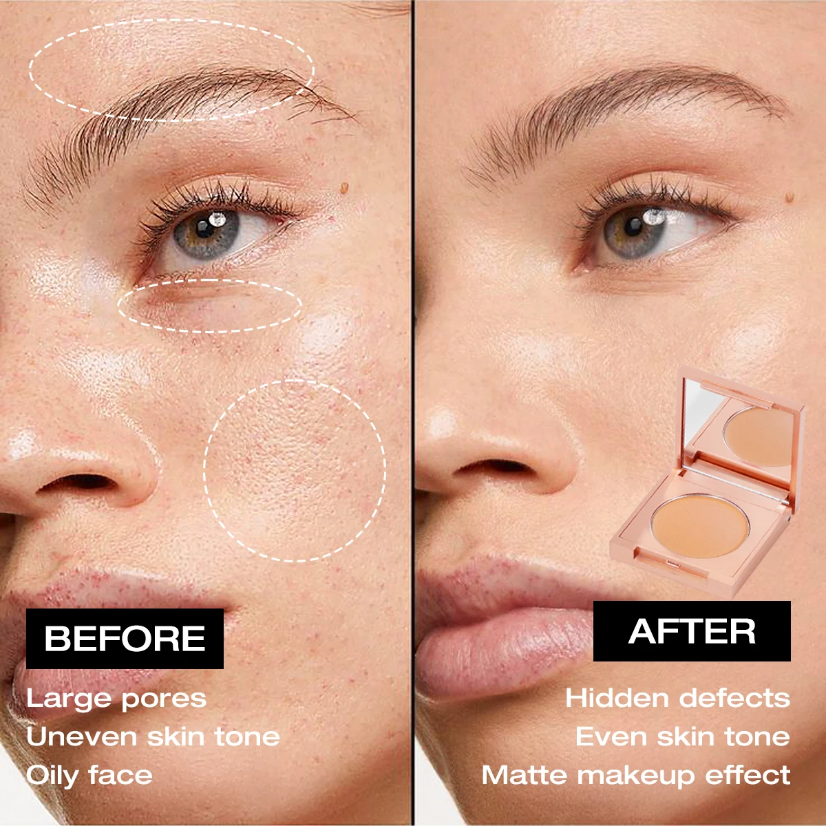 Crema correctora, textura ligera, no despegue el maquillaje, cubre naturalmente las imperfecciones de la piel.
