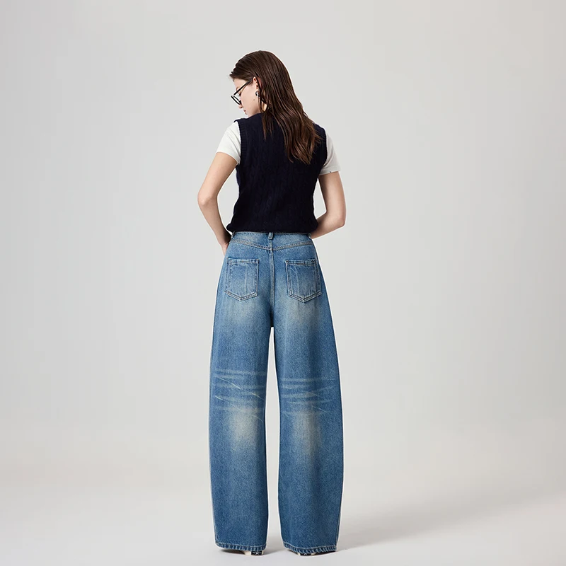 Luźne jeansy damskie z wysokim stanem, jesienne, nowy styl, nowoczesne retro, szerokie nogawki, spodnie typu banana, wyszczuplający krój, ubrania Y2k