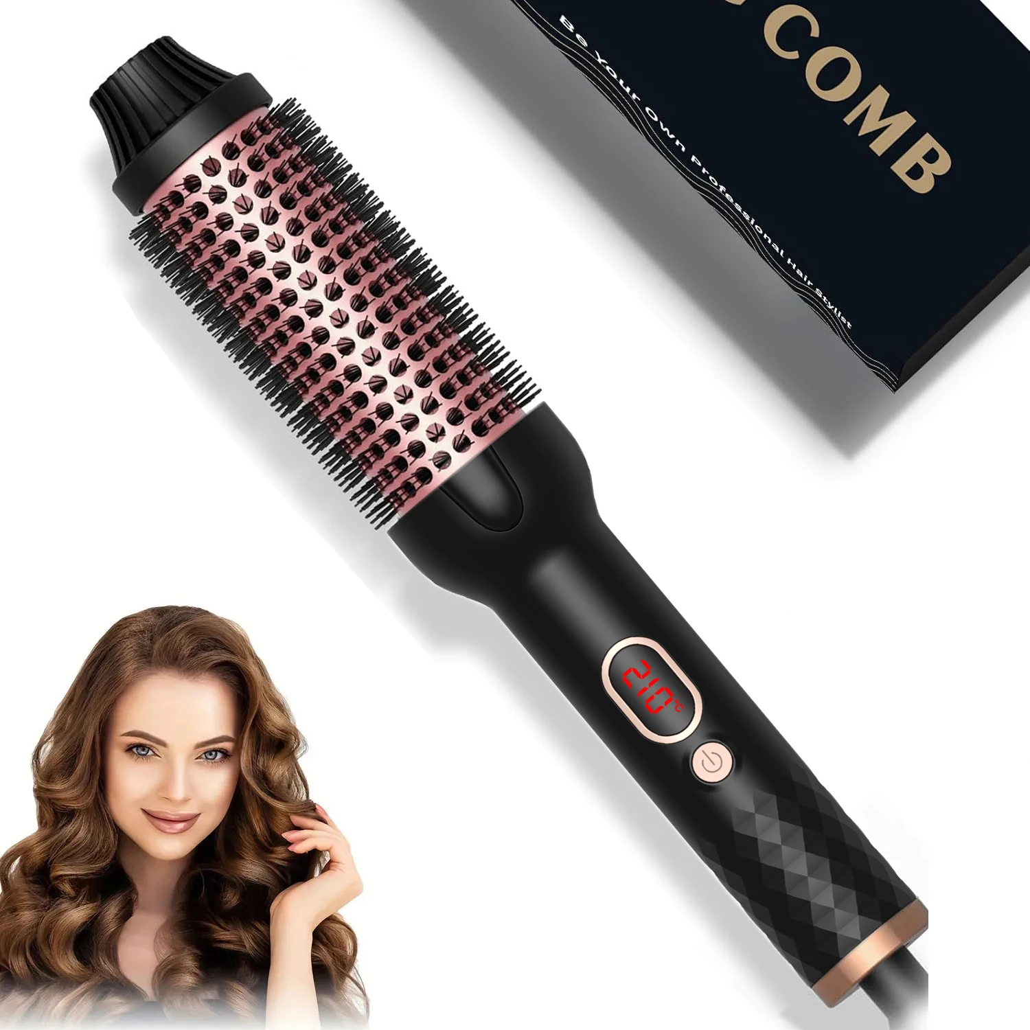 3IN1 Hair Curling Iron Brush Double PTC Heated Hair Straightening Comb 32/38mm Thermal Volumizing Hot Brush Ceramic Ionic Curler