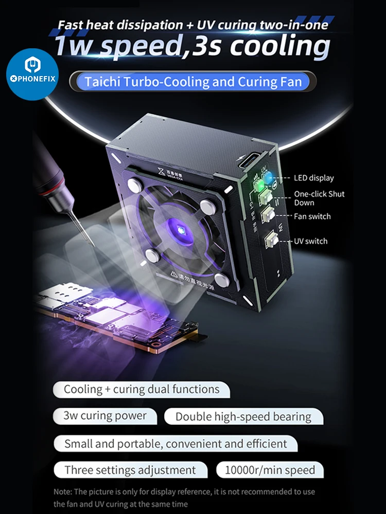 Qianli MEGA-IDEA 3W Turbo Cooling Curing Fan Motherboard Chip Repair Fast Heat Dissipation UV Curing Smoke Exhaust Cooler Fan — zdjęcie 2