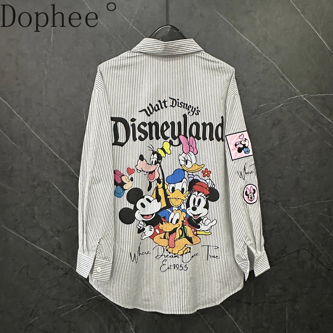 

2025 New Spring Summer Long Sleeve Sunscreen Shirts Cartoon Printed Loose Stripes Cardigans Top Mid-long Elegant Casual Blouses