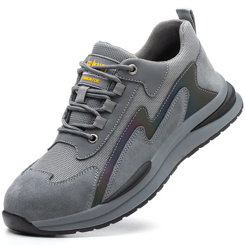 men casual breathable steel toe caps working safety shoes Reflective worker tooling security boots outdoors protective footwear