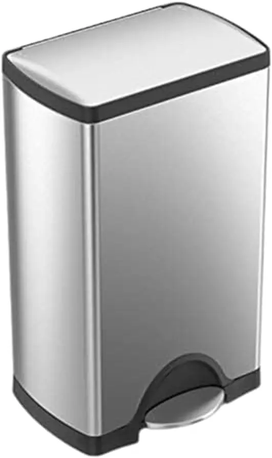 

38 Liter Rectangular Kitchen Step Trash Can, Brushed Stainless Steel, Easy Foot Pedal Operation