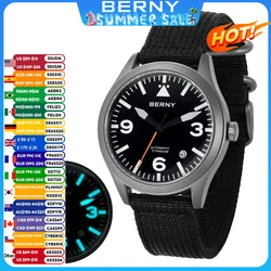 Reloj Automático BERNY Pilot de titanio para hombre, reloj de pulsera con revestimiento de zafiro AR de 10bar, reloj de pulsera luminoso para hombre, relojes deportivos de aviación para hombre