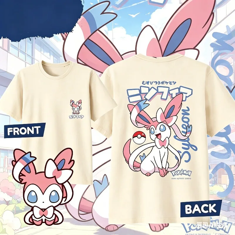 

Летняя футболка 2026 с принтом аниме SYLVEON, 100% хлопок, мужская, в стиле Харадзюку, свободная, повседневная, универсальная, с коротким рукавом, Y2K