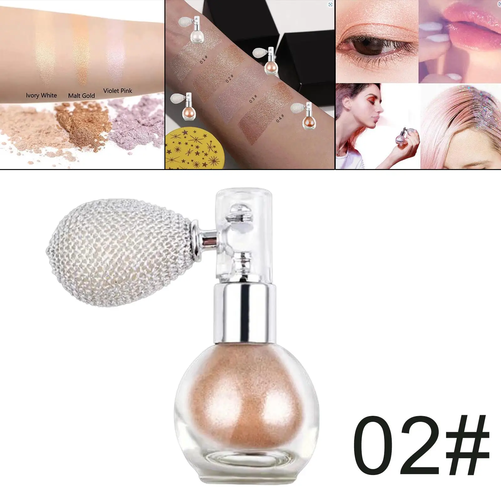 Alto brilho iluminador em pó spray shimmer brilho brilho maquiagem para mulheres cabelo pescoço ombros corpo inteiro beleza brilho
