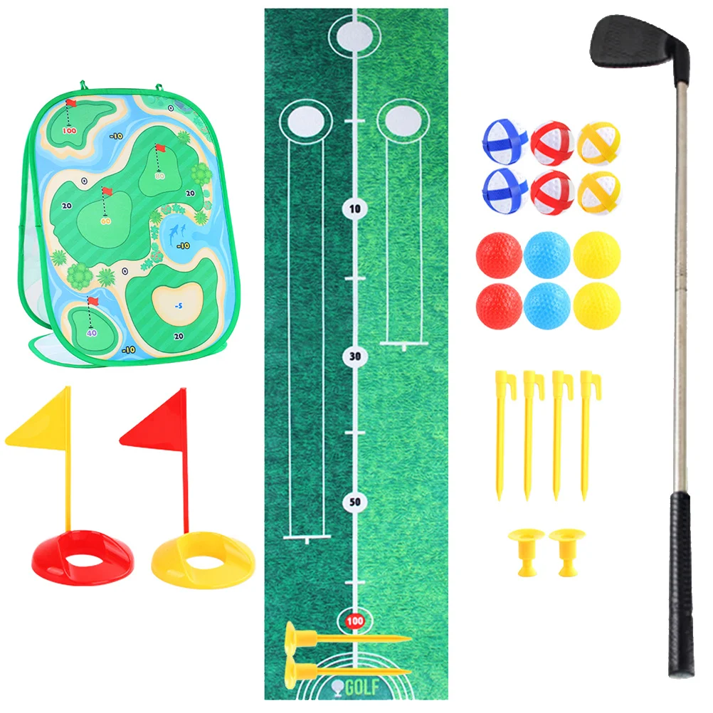 1 conjunto crianças jogo de golfe playset portátil dobrável prática esteira indoor esportes ao ar livre educacional conjunto golfe esporte brinquedos para crianças