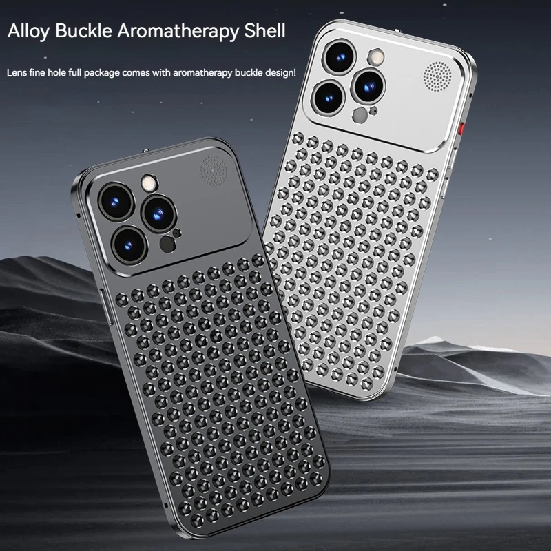 For iPhone 17 14 15 16 Pro Max Metal Heat Dissipation Phone Case Aluminum Alloy Aromatic Ultra-thin Shock-absorbing Back Cover