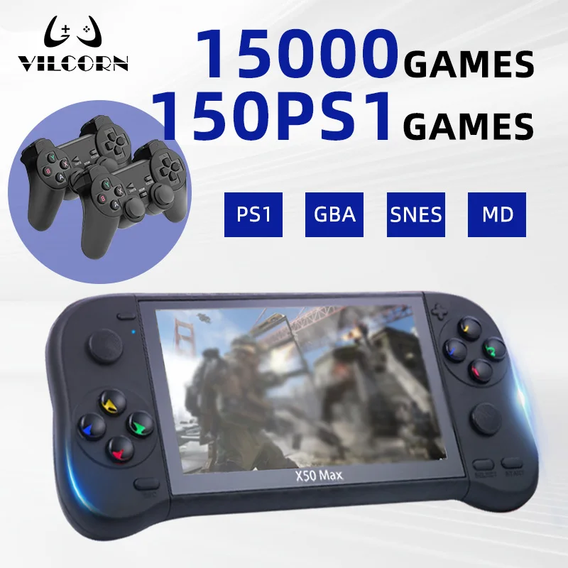 5.1 بوصة المحمولة وحدة تحكم بجهاز لعب محمول 128GB 15000 ألعاب ريترو لمشغلات ألعاب الفيديو PS1/GBA/SNES هدية للأطفال