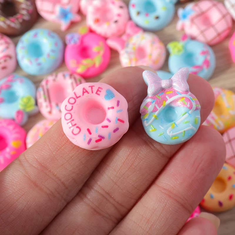 Tusember 15 Stück Zufällig Gemischte Bunte Süße Donuts Niedliche Harz-Flachfiguren für Handgefertigte Handyhüllen-Deko Haarspangen-Zubehör DIY-Bastelarbeiten – Detail 5