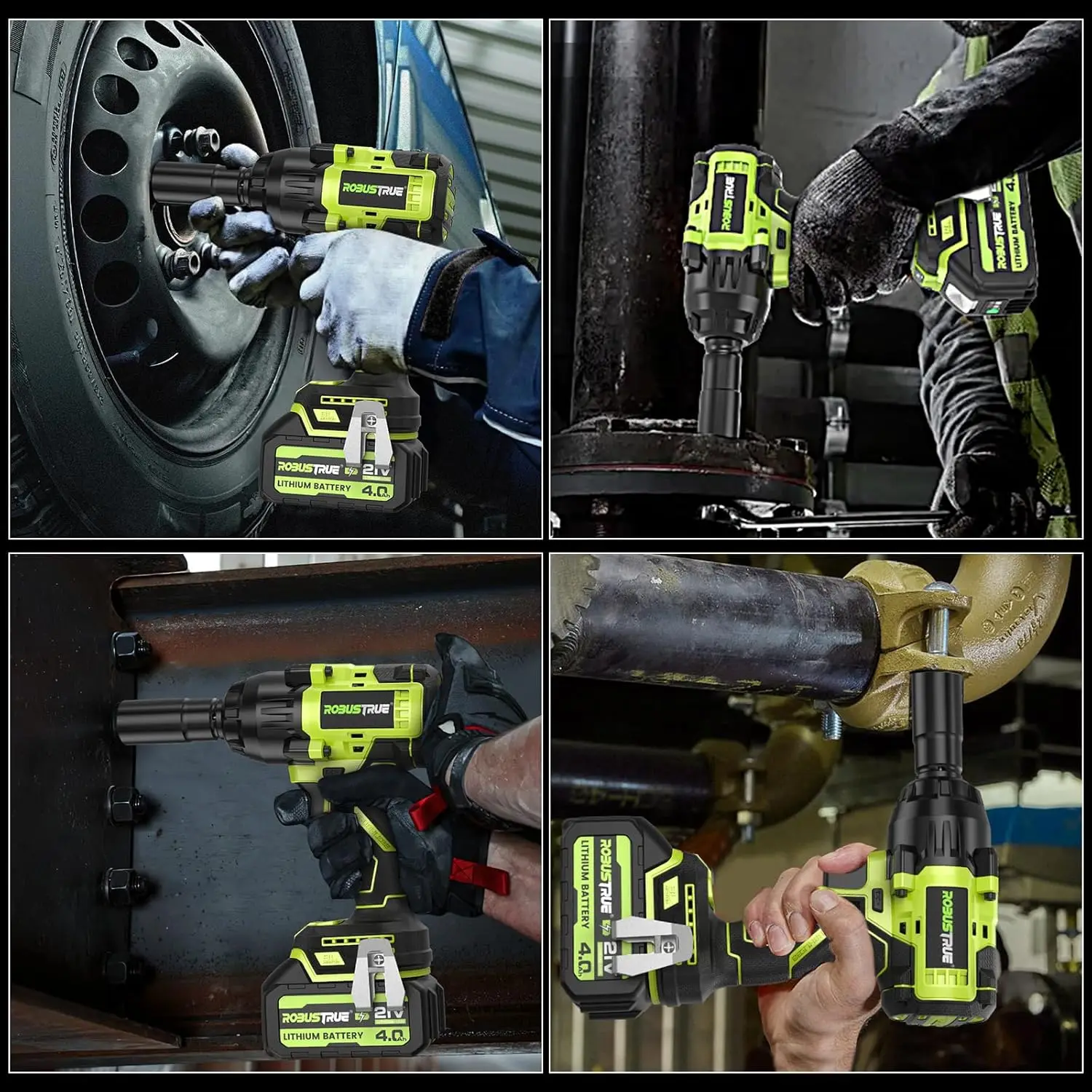 Robustrue Cordless Impact Wrench 738ft-lbs(1000N.m) High Torque Brushless Impact Gun 2 x4.0Ah Battery For Makita Electric Wrench