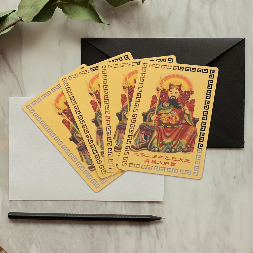 

5pcs Taisui Gold Amulet Card Feng Shui Wealth Protection Lucky Decor Chinese Traditional Metal Charm For Home Office Car 2025