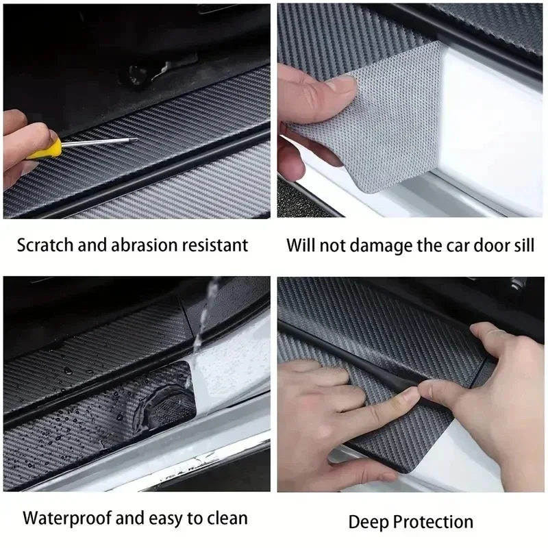 4 pçs/5 pçs conjunto tira de proteção de limiar de fibra de carbono universal anti-risco e anti-colisão porta tira decorativa adesivo