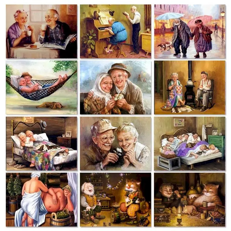 GATYZTORY Coloring By Numbers Old Couple HandPainted Art Gift Drawing On Canvas DIY Painting By Numbers Portrait Kits Home Decor