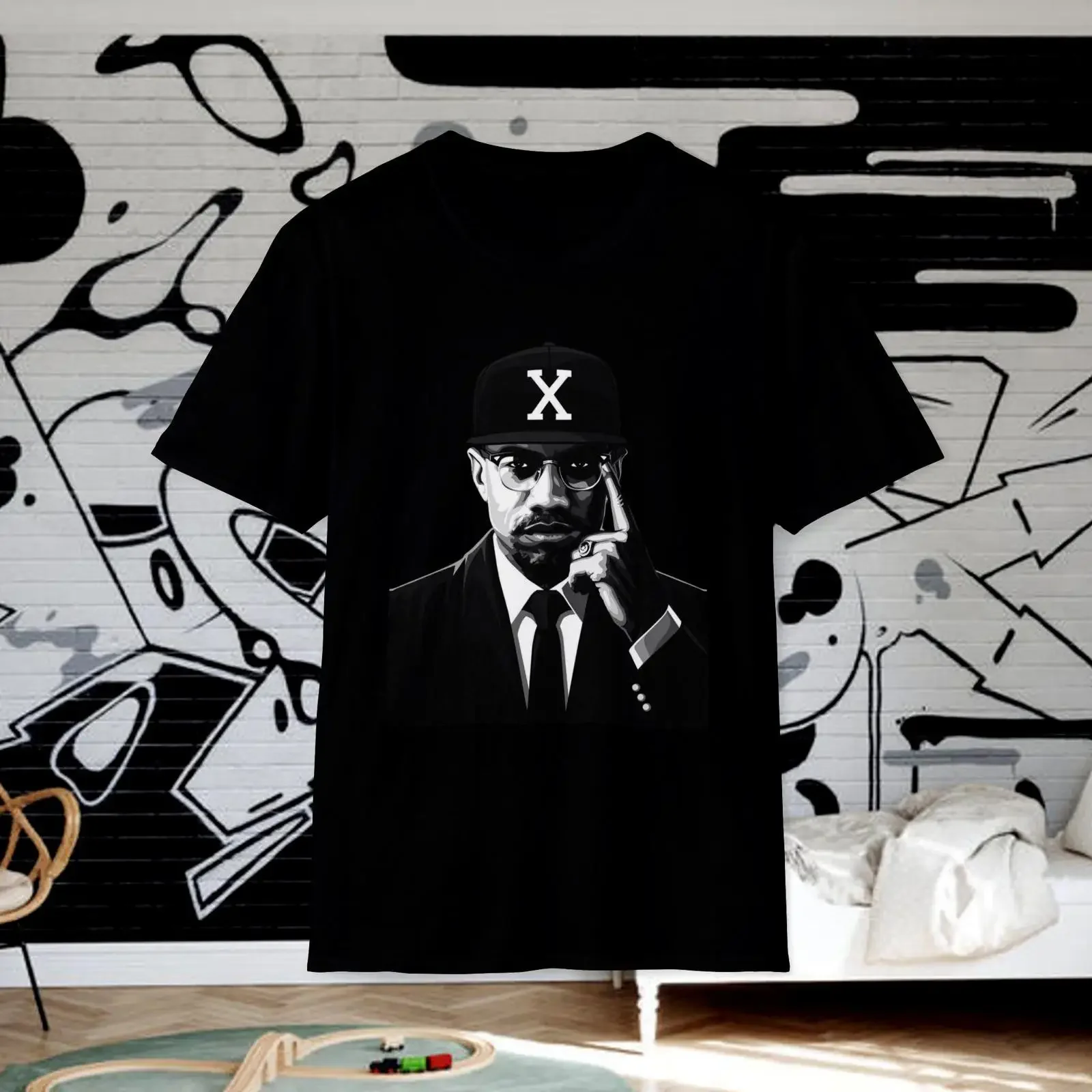 Malcolm X Rockin Cap Black History Month Civil Rights Leader Melanin Power T Shirt vintage Washed Soft graphic