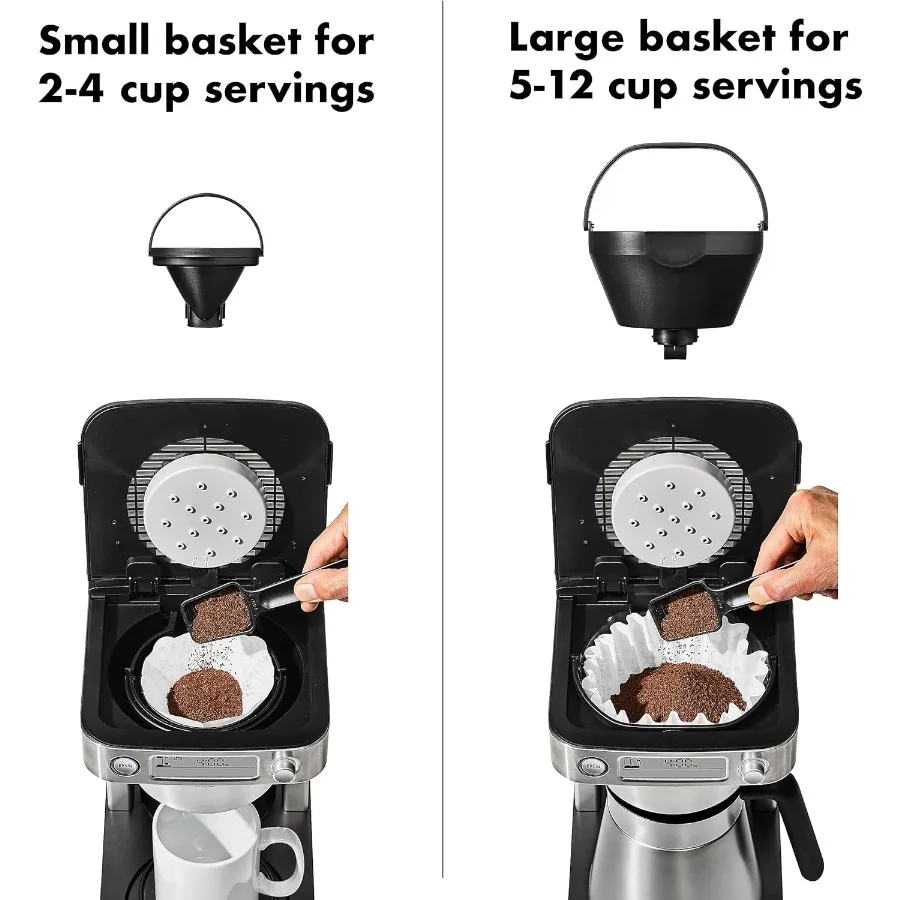 Cafetière de brassage de 12 tasses avec fonction monodose sans dosette pour une utilisation à domicile et au bureau permet d'une brassage personnalisée d'une tasse ou d'une pot complet